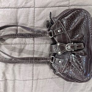 Y2K Inspired - Dark Brown Croc-Embossed Shoulder Bag